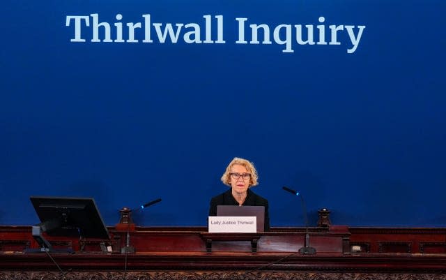 Chair of the inquiry Lady Justice Thirlwall at Liverpool Town Hall