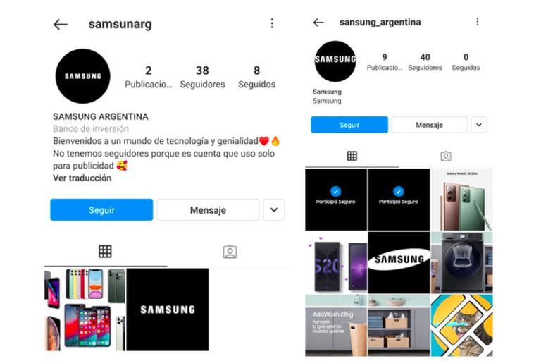 Un usuario que se hace pasar por la cuenta de Samsung Argentina