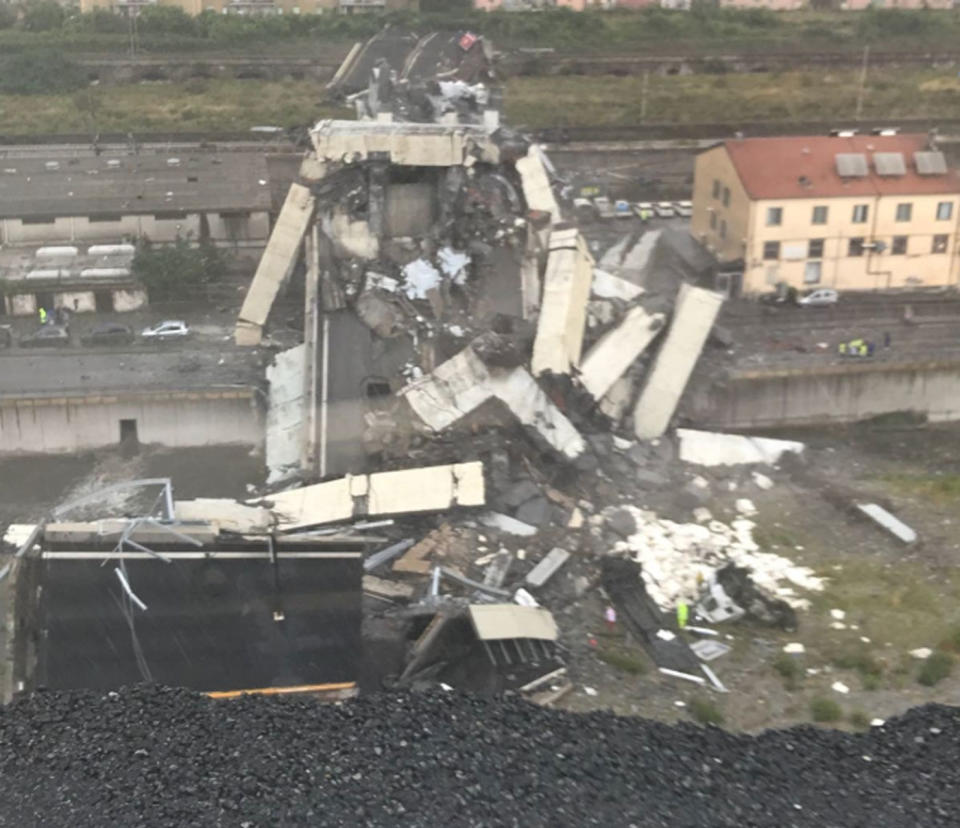 The bridge in Genoa, Italy collapsed occurred during a sudden violent storm. Source: Twitter/ Polizia di Stato