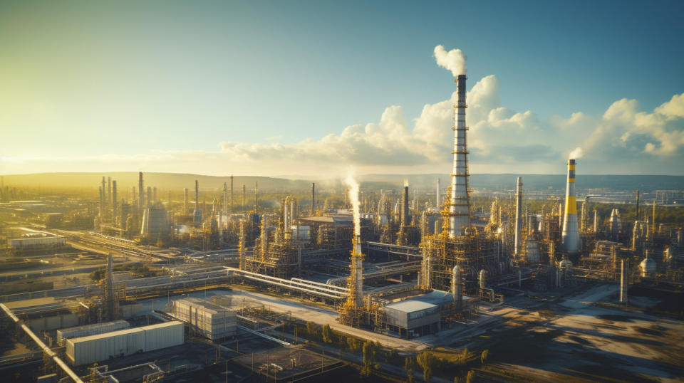 Aerial view of an oil refinery, showcasing the company's hydrocarbon-producing market segment.