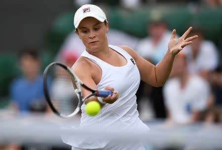 FILE PHOTO: Tennis - Wimbledon - London, Britain - July 3, 2017 Australia's Ashleigh Barty in action during her first round match against Ukraine’s Elina Svitolina REUTERS/Tony O'Brien