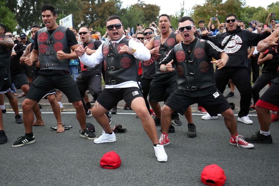 Members of a New Zealand gang perform the haka (AFP/Getty Images)