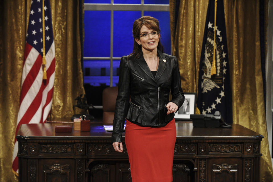 Tina Fey as Sarah Palin on a 2018 episode of "Saturday Night Live."  (NBC via Getty Images)