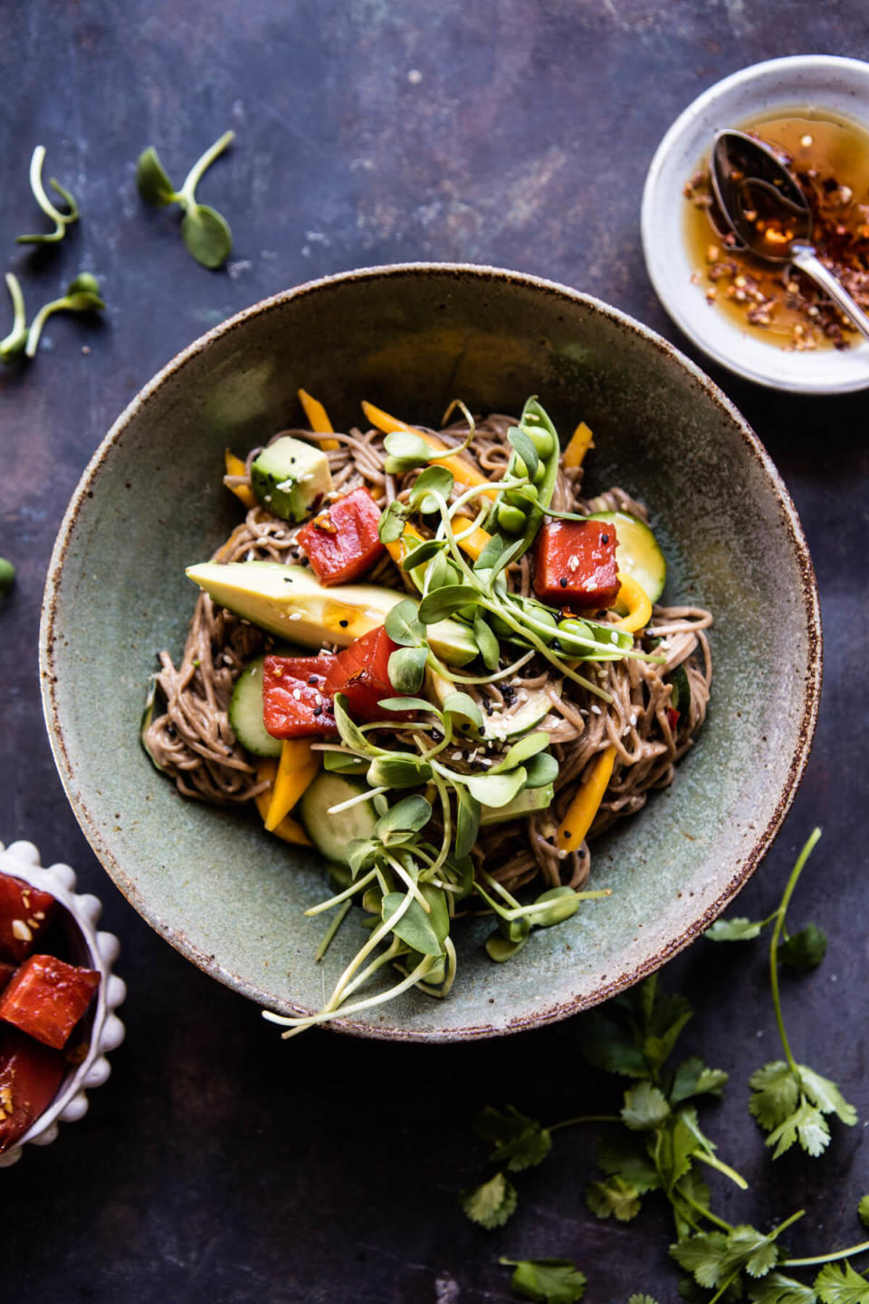 <strong>Get the <a href="https://www.halfbakedharvest.com/sesame-mango-and-avocado-soba-noodles-with-salmon-poke/" target="_blank">Mango Avocado Soba Noodles with Sesame Salmon Poke recipe</a>&nbsp;from&nbsp;Half Baked Harvest</strong>