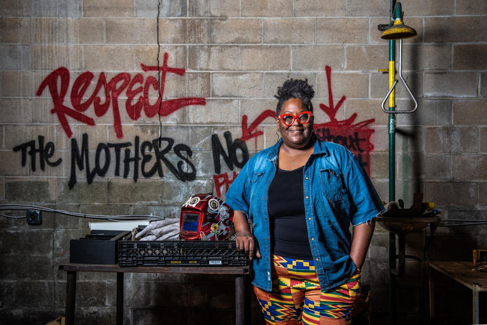 Michelle Browder in the studio where she designed and constructed The Mothers of Gynecology Monument. (Andi Rice for The Washington Post via Getty Images)