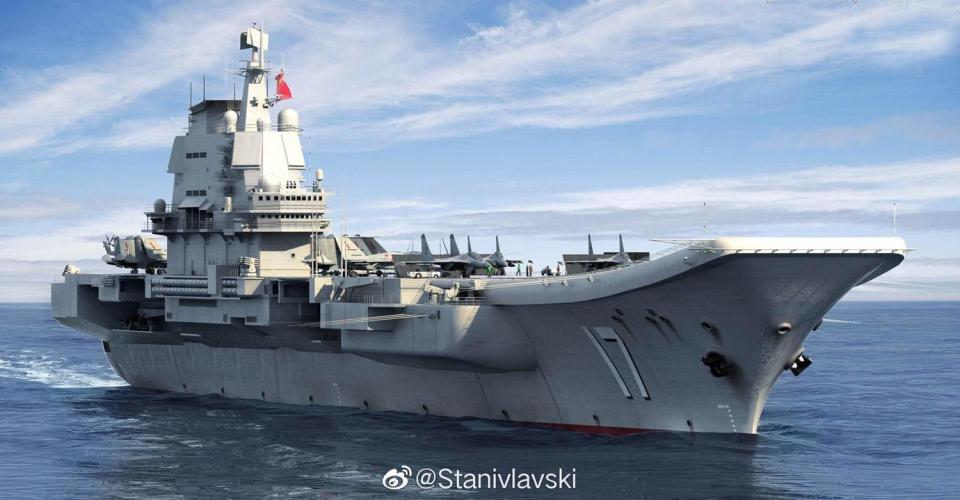 中共「山東號」航空母艦（CV-17）及所屬護衛兵力4艘航經台灣海峽。   圖：翻攝自微博