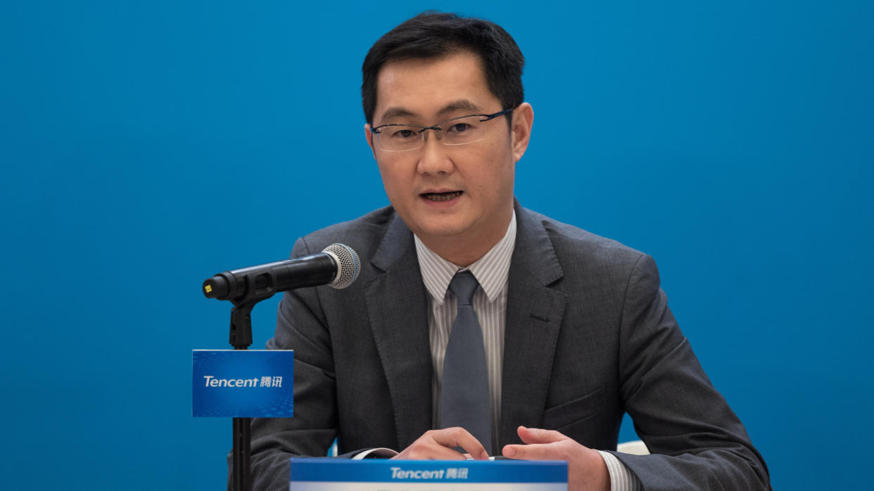 Mandatory Credit: Photo by JEROME FAVRE/EPA-EFE/Shutterstock (10161913b)The Chairman and Chief Executive Officer of Tencent Holdings, Ma Huateng, speaks during the company's 2018 annual results press conference in Hong Kong, China, 21 March 2019.