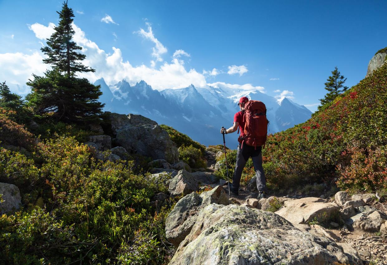 Man Hiking the Tour du Mont Blanc Near Chamonix, France