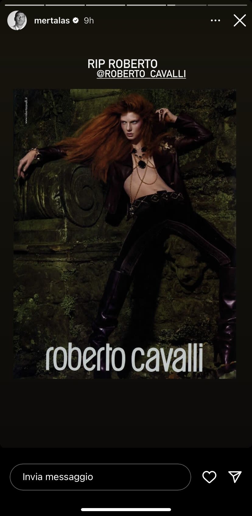 Mert Alas’ Instagram post in tribute to Roberto Cavalli.
