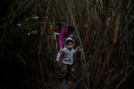 FILE PHOTO: Mateo, a two-year-old migrant boy from Honduras, is led through dense brush by his mother Juana Maria after a group of two dozen families members illegally crossed the Rio Grande river into the United States from Mexico, in Fronton, Texas October 18, 2018. REUTERS/Adrees Latif/File Photo