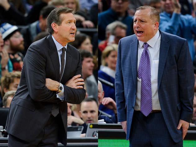 Jeff Hornacek and Tom Thibodeau let loose. (Getty Images)