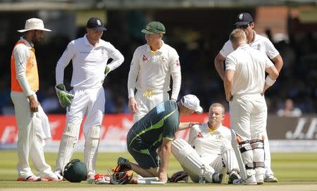 Cricket - England v Australia - Investec Ashes Test Series Second Test - Lord?s - 19/7/15 Australia's Chris Rogers goes down injured Action Images via Reuters / Andrew Couldridge Livepic