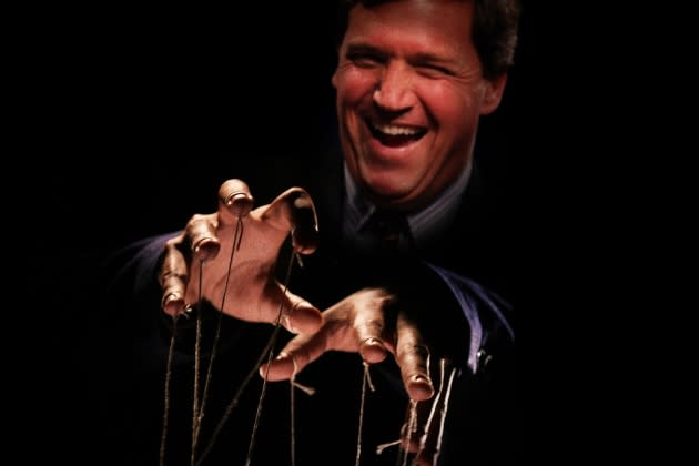 tucker-puppeteer.jpg tucker-puppeteer - Credit: Photo illustration by Griffin Lotz for Rolling Stone. Images in illustration by Chip Somodevilla/Getty Images; Adobe Stock