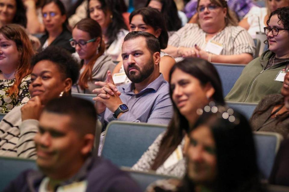 New Miami-Dade County public school teachers listen as Superintendent Jose Dotres welcomes them at the new teacher orientation at Hialeah Gardens Senior High on Monday, Aug. 7, 2023. Carl Juste/cjuste@miamiherald.com