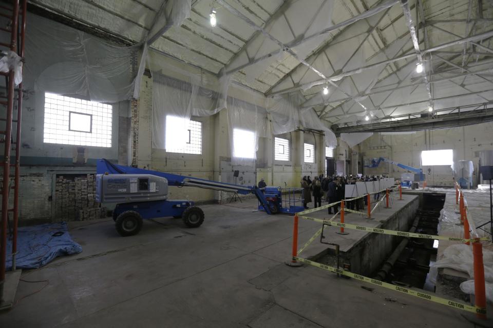 An interior view is seen of a historic pumping station at the base of the Benjamin Franklin Bridge Monday, Feb. 25, 2013, in Philadelphia. Now in its 17th year, the Philadelphia Live Arts Festival and Philly Fringe is beginning a new chapter in the pumping station on the city's bustling waterfront. The new 10,000-square-foot home plans to feature a 240-seat theater, studio space, permanent festival hub, an outdoor plaza, offices and a restaurant/bar. (AP Photo/Matt Rourke)