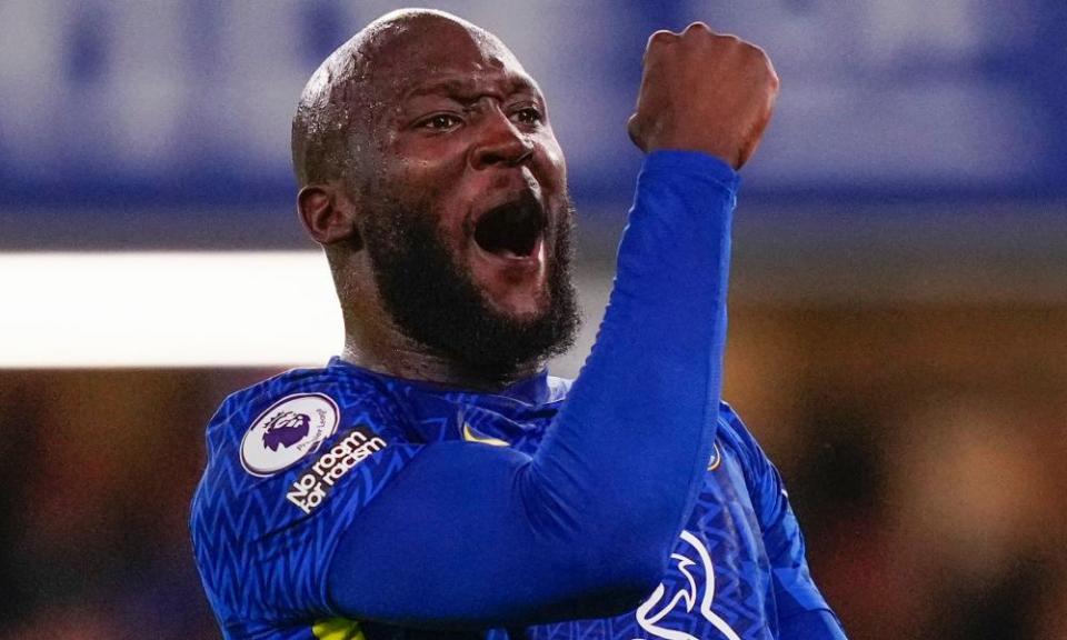 Romelu Lukaku celebrates scoring against Brighton