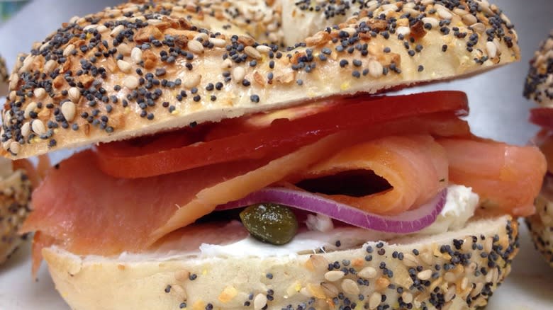 Bagel with lox and toppings