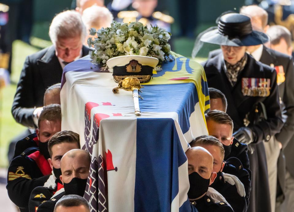 <p>Pallbearers carry the Duke of Edinburgh’s coffin </p> (PA Wire)