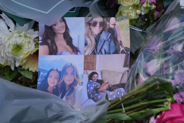 Photographs of women on floral tributes