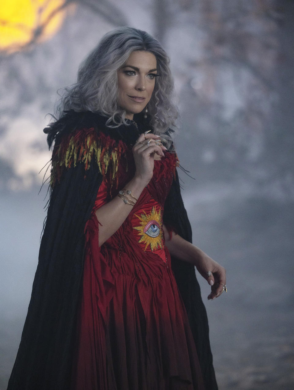 This image released by Disney shows Hannah Waddingham as The Witch in "Hocus Pocus 2." (Matt Kennedy/Disney via AP)