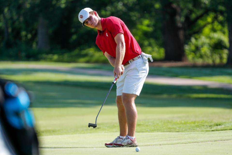 Oklahoma’s Drew Goodman putts during the final round of the NCAA Norman Regional at Jimmie Austin OU Golf Club in Norman, Okla., on Wednesday, May 17, 2023. (Photo: Nathan Fish, The Oklahoman)