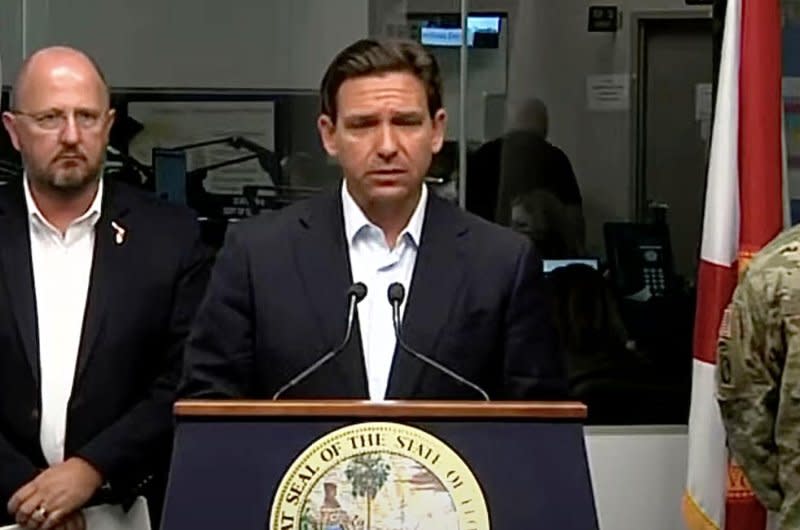 Florida Gov. Ron DeSantis provides an update Monday as he ordered evacuations for 21 counties in preparation for Tropical Storm Idalia, which is expected to hit Florida as a "major hurricane" by Wednesday. Photo courtesy of flgov