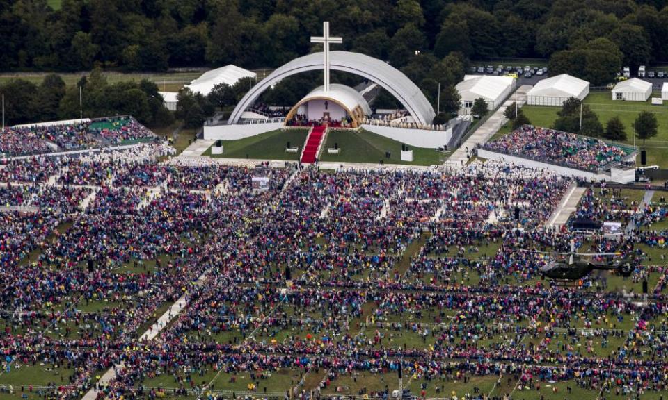 An aerial view of the crowd at Phoenix Park in Dublin as Pope Francis attends the closing mass at the World Meeting of Families.