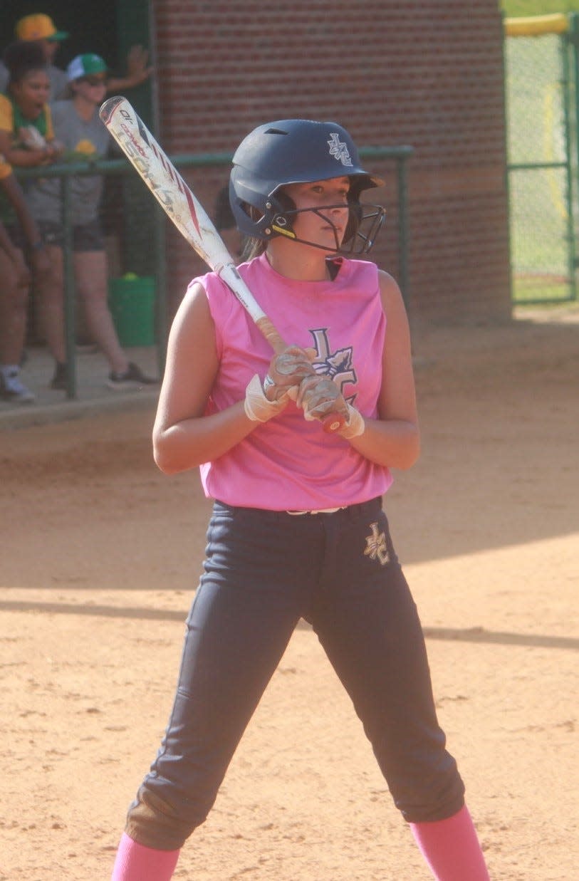 Paris Russell awaits her turn at bat.