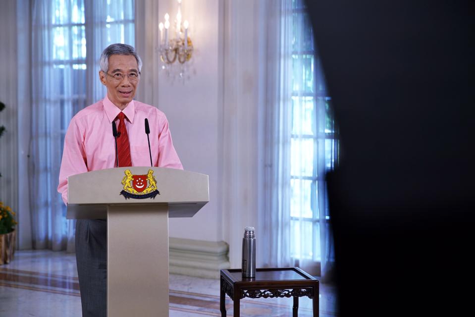 PM Lee Hsien Loong during his televised message on the COVID-19 situation on 3 April, 2020. (PHOTO: MCI)