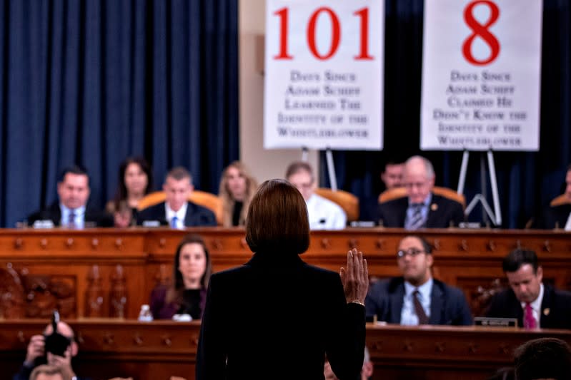 David Holmes and Fiona Hill testify in front of the House Intelligence Committee hearing as part of Trump impeachment inquiry on Capitol Hill in Washington