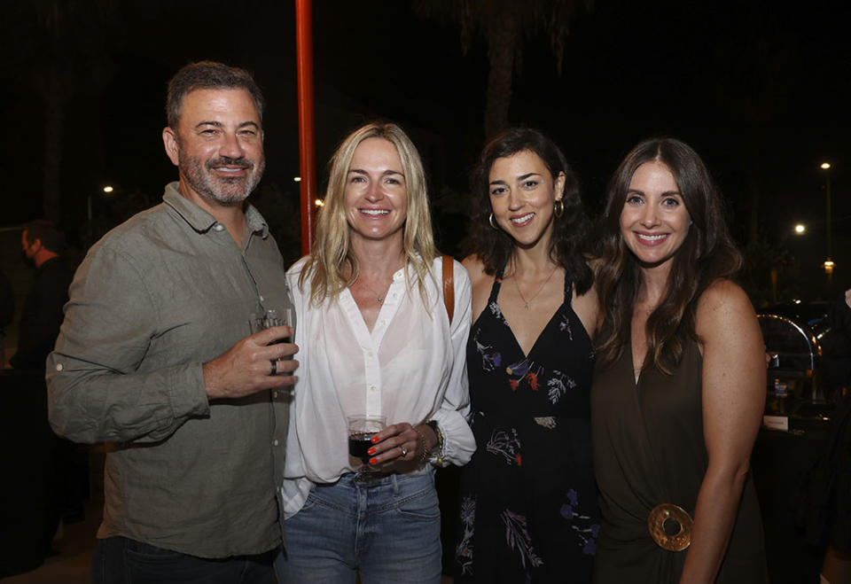 Jimmy Kimmel, wife Molly McNearey, Cyrina Fiallo and Alison Brie at the after party for the opening night performance of “Mike Birbiglia: The Old Man and the Pool" at Center Theatre Group/Mark Taper Forum on August 3, 2022, in Los Angeles, California.