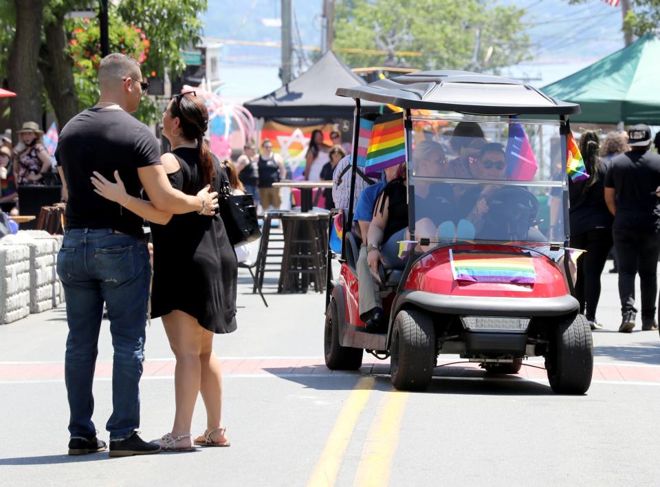 Hundreds of people filled the streets of Nyack for the Village of Nyack's PRIDE Promenade June 6, 2021. Streets in the village were closed throughout the day as people strolled, shopped, and dined outside. U.S. Rep. Mondaire Jones and other elected officials were on hand for the event. 