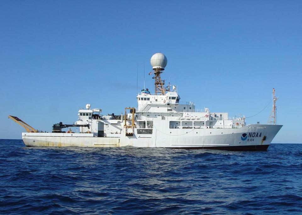 NOAA Ship Ronald H. Brown is shown underway. It is being retrofitted at Bollinger Shipyards in Pascagoula to extend its life by 15 years. The Jackson County shipyard also is working on the first heavy ice breaker built in the U.S. in 50 years.