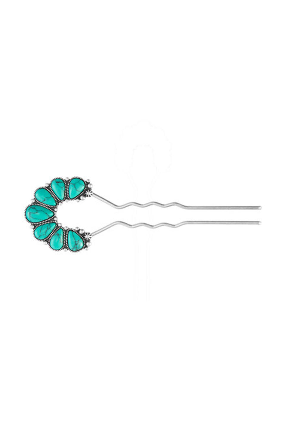 <p>Chloe and Isabel x Jen Atkin Turquoise Fan Pin, $38; <a rel="nofollow noopener" href="https://www.chloeandisabel.com/products/H078TUAS/turquoise-fan-pin" target="_blank" data-ylk="slk:chloenadisabel.com;elm:context_link;itc:0;sec:content-canvas" class="link ">chloenadisabel.com</a></p>