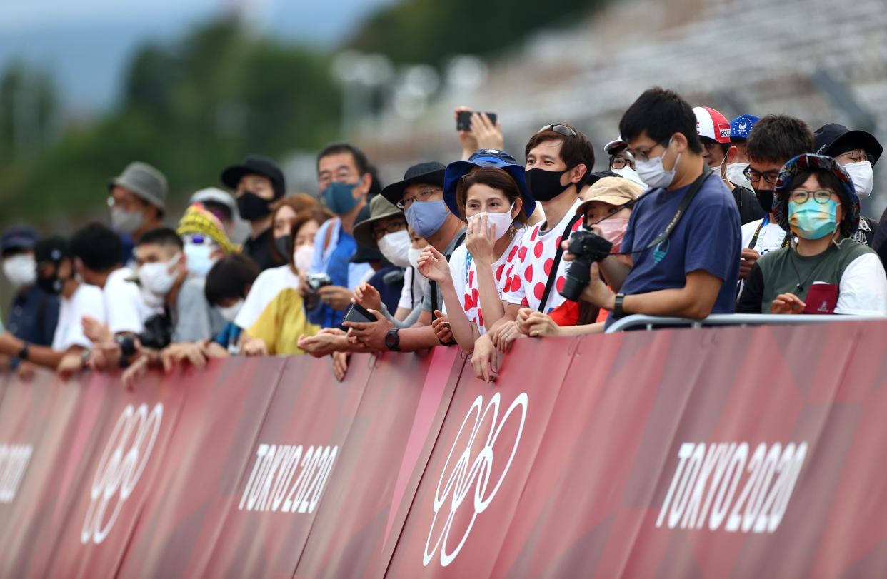 Fans at the finish of the Men's road race. Matthew Childs / Reuters