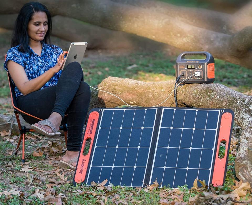 Use Jackery's optional solar panel for free, unlimited recharging of the Explorer 240. (In your face, electric company!) (Photo: Jackery)