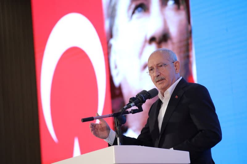 Kemal Kilicdaroglu addresses the audience during a meeting in Ankara