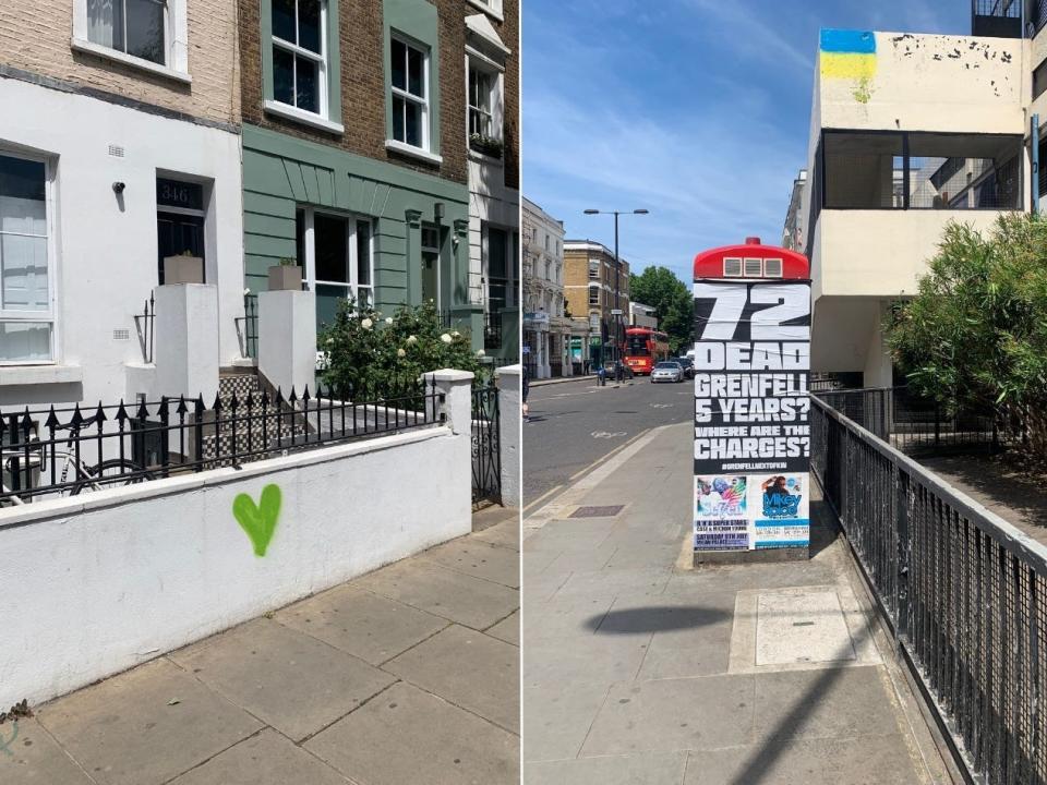 A green heart is a symbol of remembrance for those who died in the 2017 Grenfell fire.