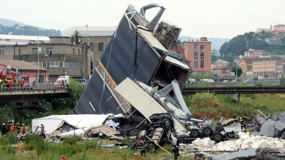 The Genoa bridge suddenly collapsed on Tuesday, killing dozens of people. Pic: Getty