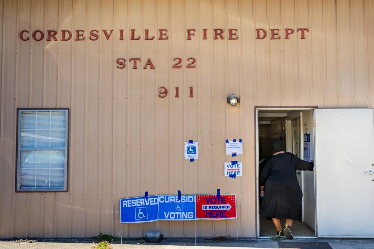 PHOTO: A voter prepares to cast their ballot in the Democratic Primary at the Cordesville Rural Fire Department, Feb. 3, 2024, in Cordesville, S.C.  (Brandon Bell/Getty Images)