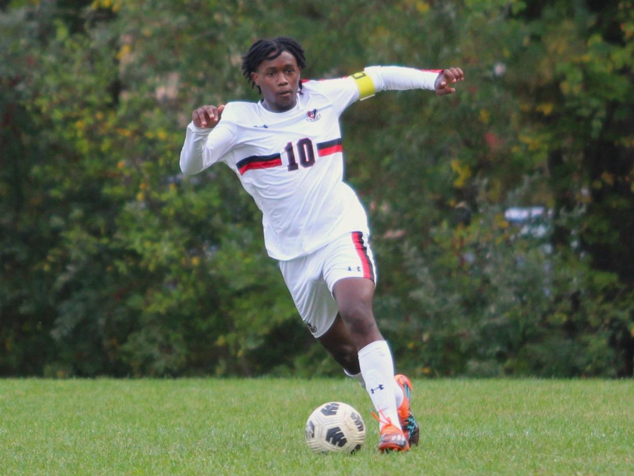 Durfee's Gilberto Correia moves the ball up pitch during a non-league match against Dighton-Rehoboth.