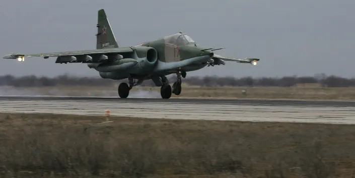 A Russian Air Force Su-25 SM attack plane.