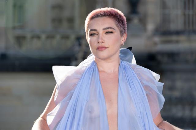 Florence Pugh rocks sheer pink dress at Valentino show