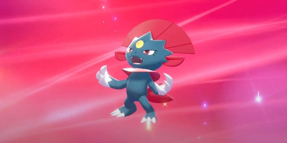 Queer people love a dark type, and queer people LOVE an ice type. Weavile is the sharp claw Pokémon. It's entire gimmick is lethal nails??? Come on. They form groups of four or five that hunt prey together... Sounds like a fun girls night out to me.