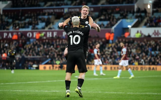 De Bruyne set up goals for Aguero and Jesus as City hammered Aston Villa