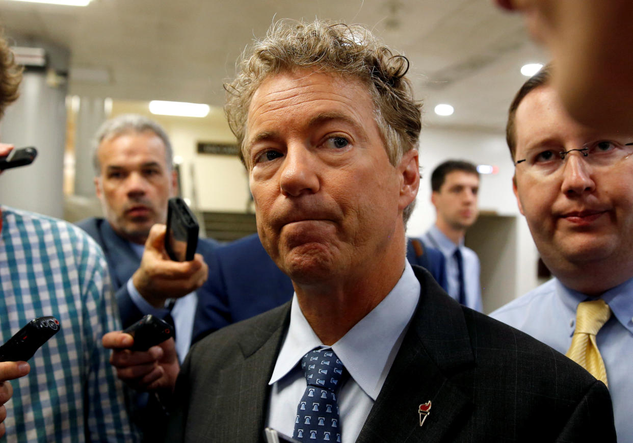 Sen. Rand Paul (R-Ky.) speaks to reporters on Capitol Hill last month after Senate Republican leaders unveiled their version of legislation to replace Obamacare. (Photo: Joshua Roberts / Reuters)