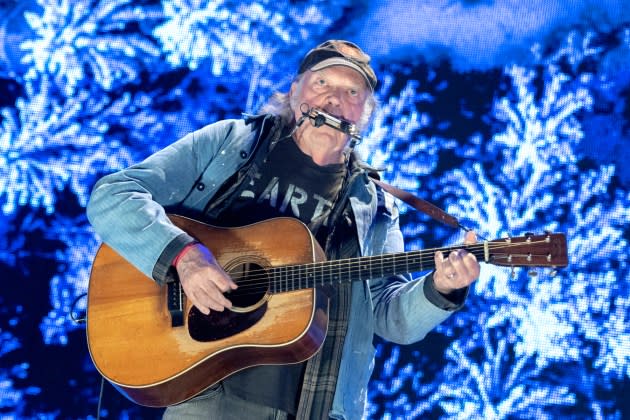 Neil Young performs in concert during Farm Aid at Ruoff Home Mortgage Music Center on September 23, 2023 in Noblesville, Indiana.  - Credit: Gary Miller/Getty Images