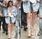 Na, bissi schwitzig da drinnen? In ihren transparenten Plastik-Overknees – natürlich aus der Yeezy-Kollektion von ihrem Liebsten Kanye West – machte Kim Kardashian in New York ordentlich Dampf. (Bild: Splash News)