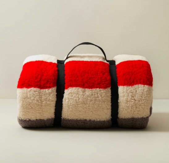 Striped Oversized Throw Blanket in red white and blue sherpa 