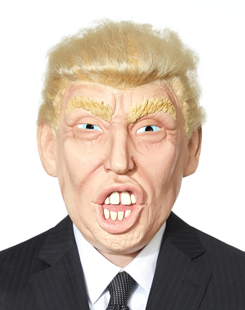 Frankly, this <a href="http://www.spirithalloween.com/product/loud-mouth-candidate-mask/124803.uts?relationType=recentlyViewed&thumbnailIndex=1&Search=Find+It" target="_blank">Donald Trump mask</a> is gross, tacky, horrifying ugly and repulsive to look at. Yep, it's a perfect match for the candidate. ($29.99, SpiritHalloween.com)